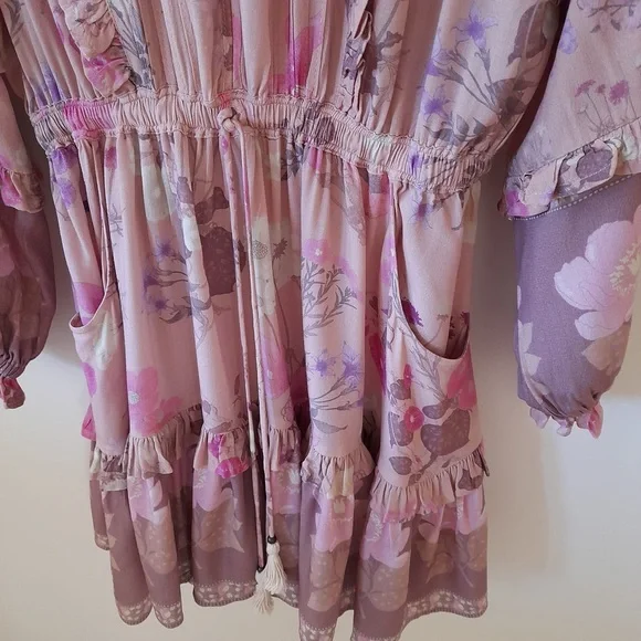 SPELL & THE GYPSY Wild Bloom Blush Pink Long Sleeve Playdress Mini Dress NWT - Picture 7 of 8